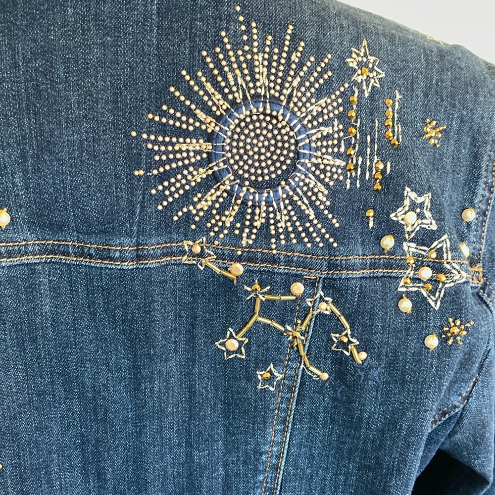 Chico's Blue Embroidered Jean Jacket - Picture 6 of 9